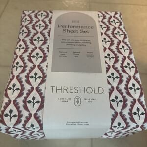 NEW Full Holiday 400 Count Cotton Sheet Set Woodblock Leaf - Threshold